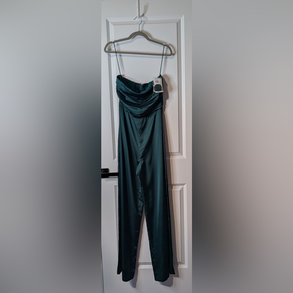 Abercrombie & Fitch Pants - Abercrombie & Fitch Emerson‎ Ruched Strapless Satin Emerald Green Jumpsuit NWT